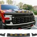 3Pcs Hood Protector with LED Light Compatible with 2019-2024 Chevy Silverado 1500 ZR2 Hood Deflector Matte Black Lightshield Replacement for 2019-2024 Chevy Silverado Accessories