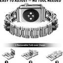 Mosonio Compatible for Apple Watch Band 38mm with Screen Protectors Case Women, Jewelry Bracelet Metal Bands with 2-Pack Bling Case Cover for 38mm iWatch Series 3 2 1(Silver Link with Black Leather)