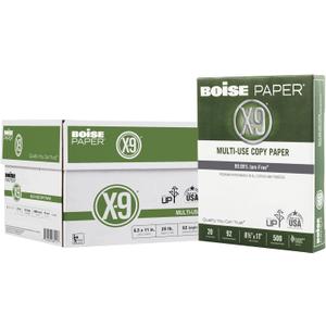 Boise X-9 Multi-Use Print & Copy Paper, Letter Size (8 1/2" x 11"), 92 (U.S.) Brightness, 20 Lb, White, 500 Sheets Per Ream, Case Of 10 Reams