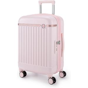 BAGSMART Carry On Luggage 22x14x9 Airline Approved with Spinner Wheels, Travel TSA Approved 100% PC Hard Shell Suitcases, 20 Inch Expandable Luggage with TSA Lock, Atlas Pink
