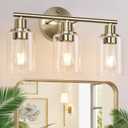 3-Light Bathroom Light Fixtures, Brushed Brass Bathroom Wall Lights with Clear Glass Shade, Modern Bathroom Wall Lamp for Mirror Kitchen Living Room Hallway Cabinet