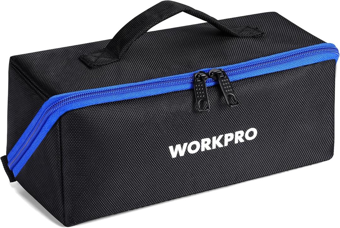 WORKPRO Tool Bag, 10" Wide Mouth Utility Tool Bag with Zipper, Heavy Duty Tool Storage Bag, Multipurpose Tool Case Small Tool Bag for Organizer