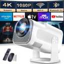 Built-in AppsMini Projector 1080P, 4K Projector Full HD with WIFI 6 and Bluetooth 5.2, Support 270 Rotatable Portable Projector with Auto Keystone Correction,Compatible with Phone/HDMI/USB-White