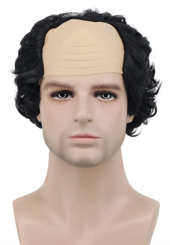 karlery Short Curly Black Fits Old Man Bald Cap Wig Halloween Cosplay Anime Costume Party Wig (Black)