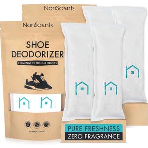 NonScents Shoe Deodorizer 2-Pack (4 Count) - Odor Eliminator, Air Freshener, Smell Absorber, Scent Remover for Shoes, Gym Bags, Soccer Cleats, Closets, Pet Area, Reusable - Shoe Deodorant