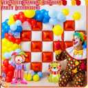 141 Pcs Halloween Circus Red and White Square Foil Balloon Wall Backdrop Carnival Balloon Garland Arch Kit Clown and Lion Double Sided Balloons Tunnel for Halloween Birthday Party Decorations