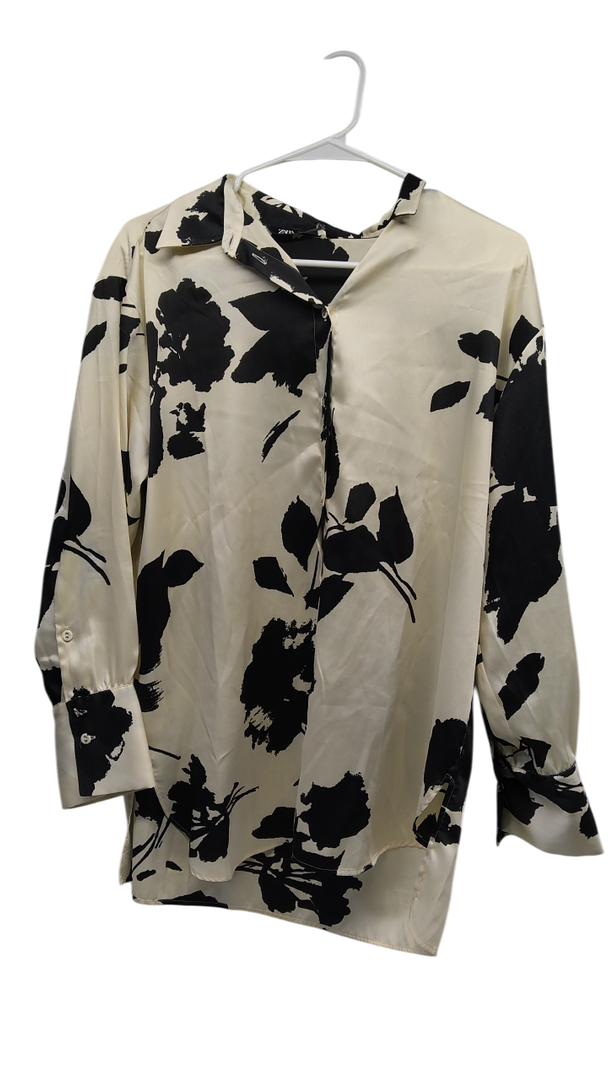 Zara Top White Black Floral Print S
