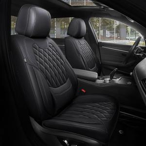 FREESOO Car Seat Covers Front Seats - Luxury Breathable Waterproof Faux Leather Car Seat Cover Protectors with Lumbar Support, Universal Fit for Most 5 Seats Vehicles Sedans Hatchbacks Pick-ups, Black