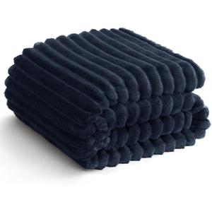 Soft Navy Blue Queen Size Blanket for Bed - 300GSM Cozy Bedding Fleece Blanket for Men, Large Lightweight Sofa Couch Cover Bed Blankets for Her Him, Home Room Decor, Navy Blue, 90x90 Inches