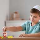 Mini Multicolor Hanukkah Menorah, 5" Inch Children Wooden Chanukah Menorah Set with Removable Wooden Candles, 3" Inch Dreidel, and Gelt Coins (Single)