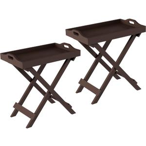 Lavish Home Folding TV Tray Table Set of 2 - Contemporary Side Table with Removable Tray Top for Food Serving, Meals, or Decor in Living Room, Bedroom, or Home Office (Brown)
