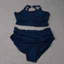 Women's Bikini Sets High Neck Tropical Leaf Print High Waisted Two Pieces Swimsuits Bathing Suits Green L