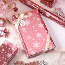 Retrify Christmas Wrapping Paper - 17 Inch x 32.8 Feet Mini Roll - White Snowflake with Grid Cutting Lines Foil Pink Gift Wrap Paper for Holiday Shower Party Celebration