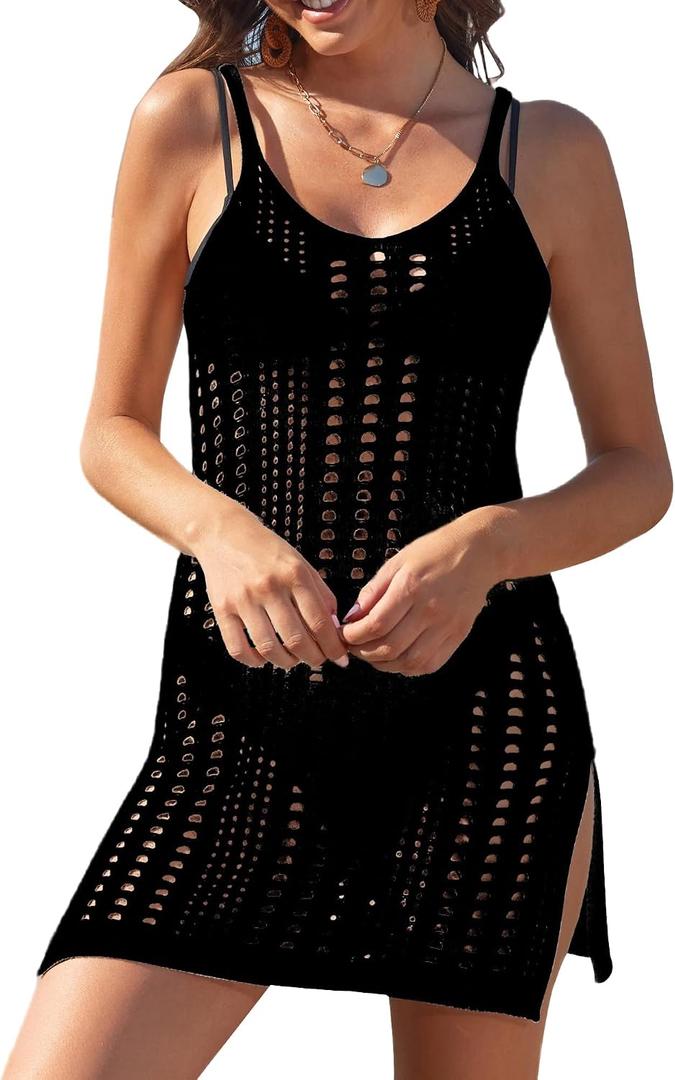 Sulozom Women Swimsuits Cover Ups Crochet Bathing Suit Tassel Bikini Coverup Beach Swimwear (L)