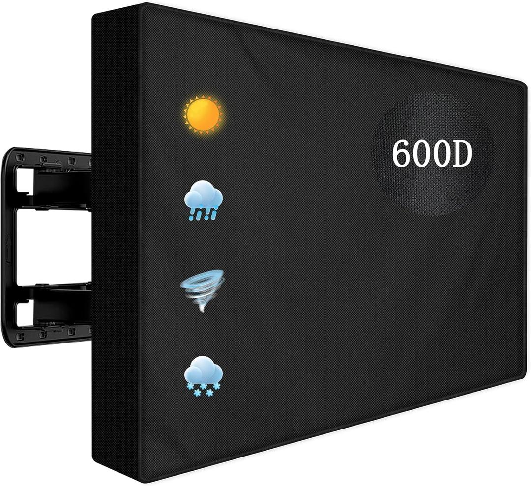 Outdoor TV Cover 50 to 52 inch Weatherproof,600D Waterproof Full Protection TV Outdoor Covers for Outside Flat Screen TV, Black, Cover Size 52''W x 33''H x 5"D, Fit for Standard Mounts and Stands