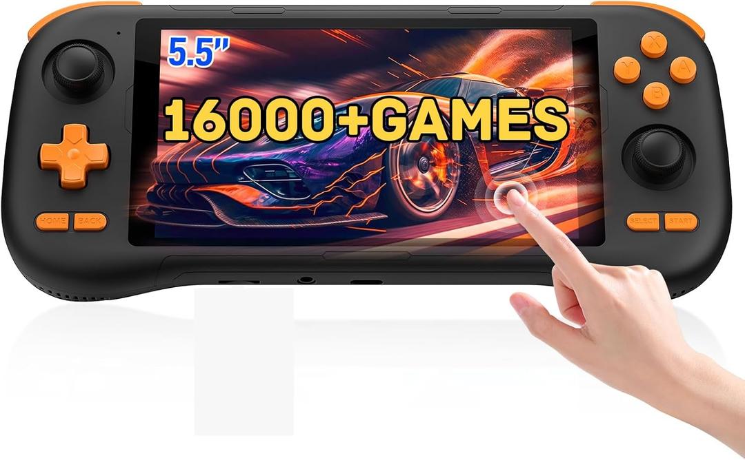 kinhank K56 Retro Handheld Game Console, Support 16000+ Games, Equipped with 128G TF Card, Android 14.0 System, Portable Retro Video Game Console, 5.5 Inch IPS Touch Screen, 2.4G/5G, BT 5.0 (128GB)