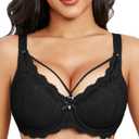 YAEHOL Sexy Lace Bras for Women Plus Size Push Up Bra Full Coverage Underwire Bra (38DD, All Black)