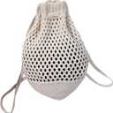 ENBEI Small Crochet drawstring Backpack Handmade crochet Purse for Beach,Travel, Beach Bag for Women,Lightweight Mesh Bag(white)