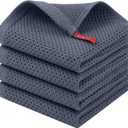 Homaxy 100% Cotton Waffle Weave Kitchen Dish Cloths, 4-Pack Ultra Soft Absorbent Dish Towels, Quick Drying Dish Rags, 12 x 12 Inches, Dark Grey
