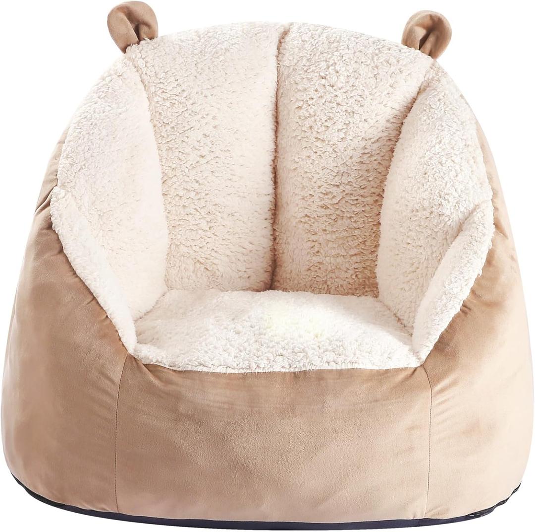 MOMCAYWEX Cute Soft Bean Bag Chair for Kids with Fluffy Bear Ears, Cozee Fluffy Lazy Chair for Up to 10 Years Old Girls and Boys