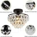 YYJLX Modern Small Crystal Ceiling Light Fixture Mini Black Semi Flush Mount Chandelier Light Fixture for Hallway Bedroom Bathroom Closet e26