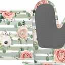 Mxocom Anemone Rose Flower Heat-Resistant Oven Mitts and Pot Holder Silver Eucalyptus Leaves Berry Stripped Kitchen Non-Slip Cooking Microwave Gloves for Cooking Baking Grilling