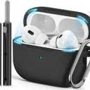 Ljusmicker for AirPod Pro Case Cover with Cleaner Kit,Soft Silicone Protective Case for Apple AirPods Pro 2nd/1st Generation for Women Men,AirPod Pro Case with Magnetic Lid Lock & Keychain-Solid Black