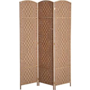 HOMCOM Room Divider 3 Panel, 6FT Tall Folding Privacy Screen, Freestanding Hand-Woven Partition for Room Separation with 360 Hinges, Paper Rope Diamond Weave, Natural