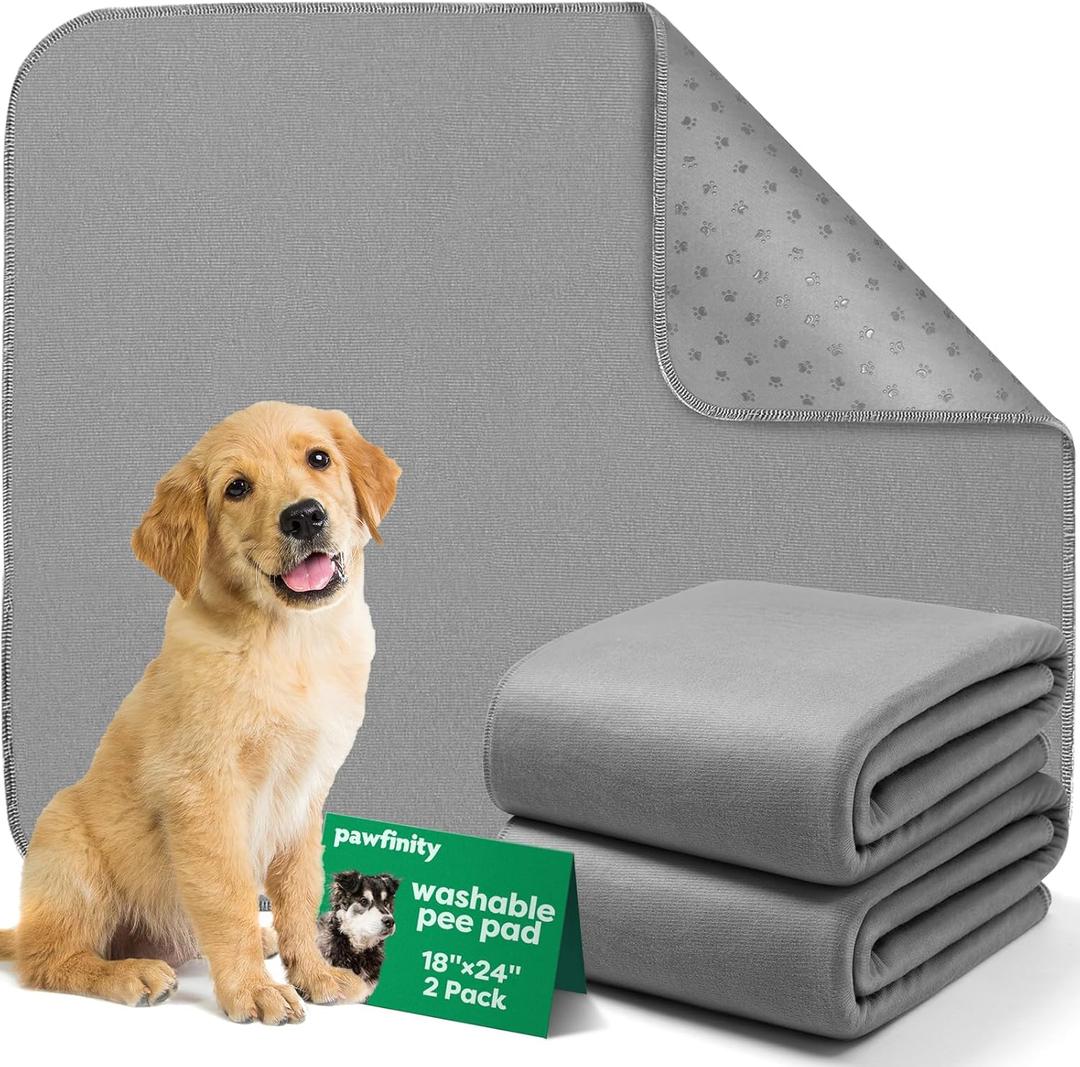Pawfinity Washable Pee Pads for Dogs, Reusable Puppy Potty Training Pad, Ultra-Soft, Absorbs 2X Faster & High-Capacity, Leakproof, Non-Slip, Waterproof Pet Mat for Crate & Floor, 18x24 inch, 2 Pack