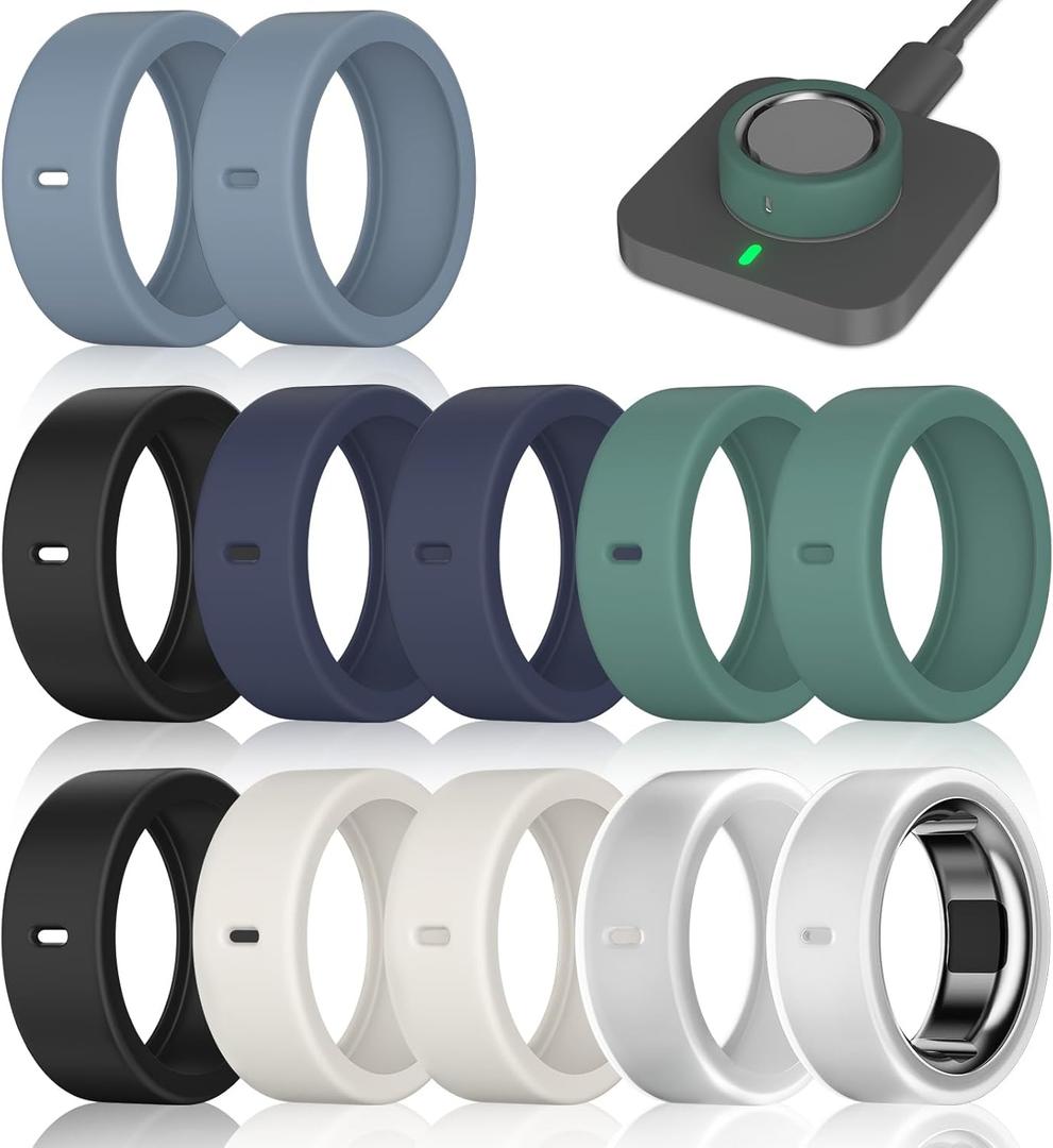 12 Pack Ring Cover Compatible with Oura Ring Gen 4/4 Ceramic, Oura Ring Gen 3 Horizon/Heritage, Surport Charging with Cover on, Anti-Scratch Elastic Silicone Ring Protector for Men Women Working Out (M for 8/9/10/11, 2Black+2Clear+2Star+2Cactus+2Blue+2NavyBlue)