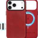 SHIELDON Genuine Leather Wallet Case for iPhone 17 Pro Max 6.9" 2025 | Detachable | Wireless Charging | Magnetic | RFID Blocking Credit Card Holder | Kickstand | Shockproof Phone Holder  Red