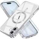 Misea Magnetic for iPhone 17 Case Compatible with MagSafe [Never Yellowing] [Military Grade Drop Protection] Full Camera Lens Protector Plating Soft Clear Phone Case for Women, Silver