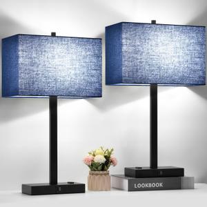 21" Touch Bedside lamps with 2 USB & AC Outlets, 3Way Dimmable Bedside Table Lamps Set of 2 for Bedroom Living Room Office Reading, White Shade Lamps for Night Stands, 2700K LED Bulbs Included