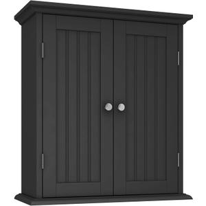 ChooChoo Bathroom Wall Cabinet, Over The Toilet Space Saver Storage Cabinet, Medicine Cabinet with 2 Door and Adjustable Shelves, Cupboard, Black