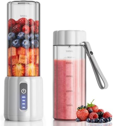TOMUOO Portable Blender, Personal Blender for Smoothies and Shakes, Small Juice Mixer with LED Display, USB C Rechargeable Shake Maker with 6 Blades for Kitchen, Outdoor, Gym, 17 Oz, White