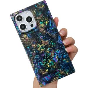 KERZZIL Elegent Girly Mother Shell Pearl Compatible with iPhone 16 Pro Max Rectangle Edge Case,Chic Slim Colorful Abalone Pearl Soft TPU Silicone Protective Cases Cover(Abalone,16 Pro Max)