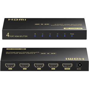 4K HDMI Splitter 1 in 4 Out, HDMI Splitter 1 Input 4 Output Support 4K 60Hz Full HD 1080P and 3D, Compatible with Xbox PS3/4 Roku Blu-Ray Player