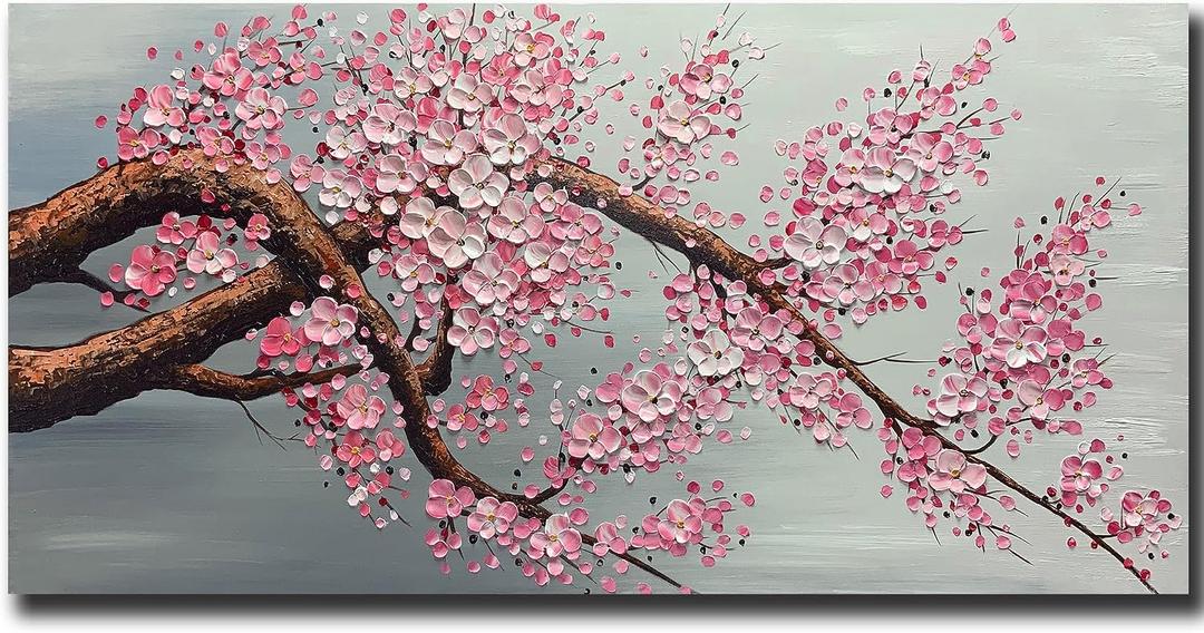 Yotree Paintings - 24x48 Inch 3D Wall Art Plum Blossom on Canvas Abstract Painting Wood Inside Framed Hanging Wall Decoration Ready to Hang