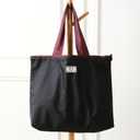 Foldable Tote Bag Pull the Rope Closure Collapsible Packable Reusable Large Grocery Shopping Bags with Handles and Strap (Black)