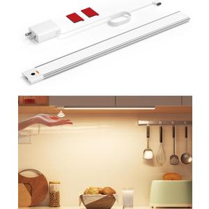 Hand Wave Gesture Under Cabinet Lights,11.8 Inch Plug in Kitchen Counter Sink Light with Dimmable and Color Brightness Adjustable Over Sink Lighting Closet,IR Hand Motion Sensor LED Above Stove Shelf (1pack-30cm, Silver)