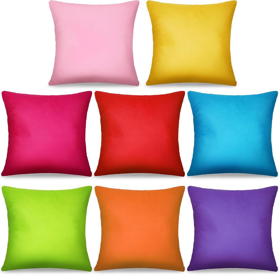 8Pcs 18 x 18 Inch Decorative Throw Pillow Covers Rainbow Mix Color Pillow Cases Colorful Square Cushion Covers with Hidden Zipper for Couch Sofa Bedroom Patio Balcony,Linen MaterialCovers Only