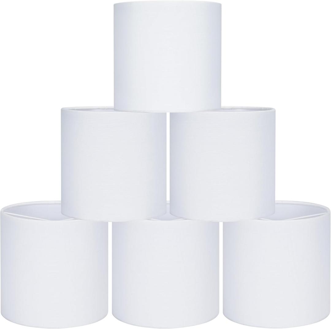 LAMPWELL LEBE White Clip on Chandelier Lamp Shades Set of 6,Small Lamp Shades Clip on bulb,5.2"5.2"H5.2",Fabric Mini Drum Lamp Shade,Handmade,FOR CANDLE BULB AND SMALL GENERAL BULB