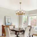 6-Light Gold Chandelier, Light Fixture with Hammered Glass Shade | Adjustable Height, for Dining Living Room Entryway Foyer Bedroom Kitchen
