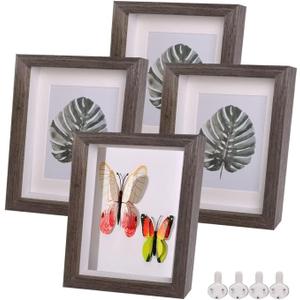 5x7 Shadow Box Frame Small Shadow Box Display Case 4 Pack Walnut Picture Frame Glass Surface Internal Depth 0.6 inch for Wall Or Tabletop