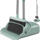 kelamayi Upgrade Broom and Dustpan Set, Large Size and with Long Handle, Upright,Ideal for Indoor Outdoor Garage Kitchen Room Office Lobby Use (Green)