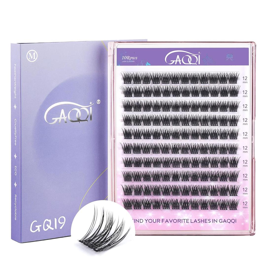 GAQQI Lash Clusters, GQ19 False Eyelashes DIY Lash Extensions C Curl Cluster Lashes 120PCS 12MM Only, Natural and Wispy Individual Lash Wisps (GQ19,12mm,C Curl )