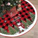 Tiamon 48 Inch Christmas Tree Skirt Polyester Xmas Tree Skirt with Snowflake Deer Snowman Pattern Christmas Decorations for Winter Xmas Holiday Farmhouse Indoor Party Decorations(Red and Black)