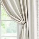 Jubilantex Pom Pom Blackout Curtains Beige Thermal Insulated Curtains Blackout Window Treatments 63" Long for Girls Kids Bedroom,52" Wide,2 Panels
