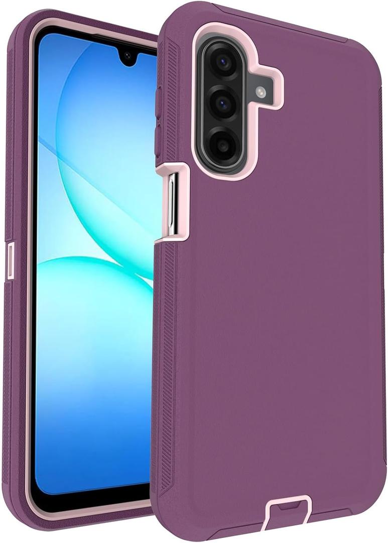 Aliruke for Samsung Galaxy A17 5G Case, 3-Layer 16ft Drop Protection, with Dustproof Port Cover, Full-Body Non-Slip Shockproof, Rugged Heavy Duty Phone Case, Purple Red