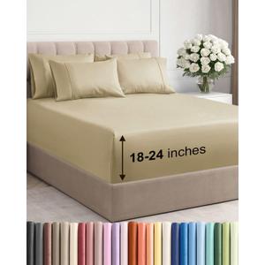 Extra Deep King Sheet Set - 6 Piece Breathable and Cooling Sheets - Hotel Luxury Bedding for Women, Men, Kids & Teens - Easy & Secure Fit - Soft, Wrinkle Free and Comfy - Extra Deep Pockets - Beige